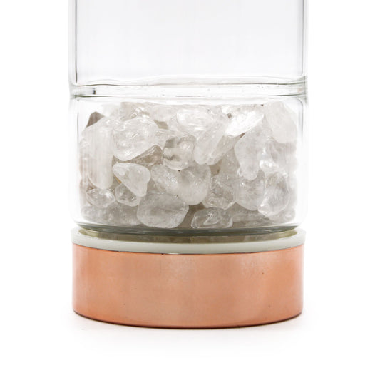 Glasflaska med tesil – Roséguld – Bergkristall