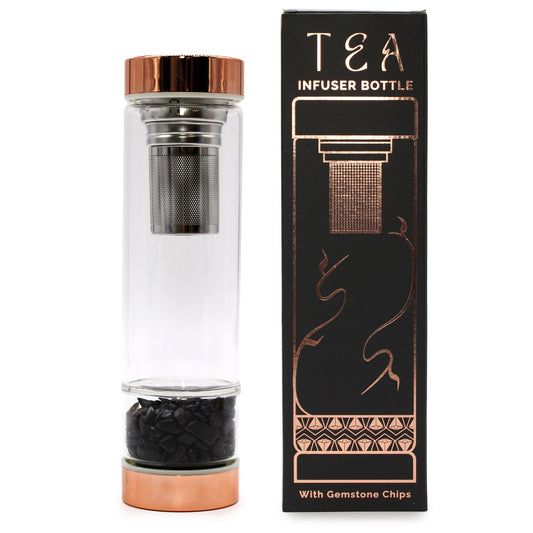 Glasflaska med tesil – Roséguld – Onyx