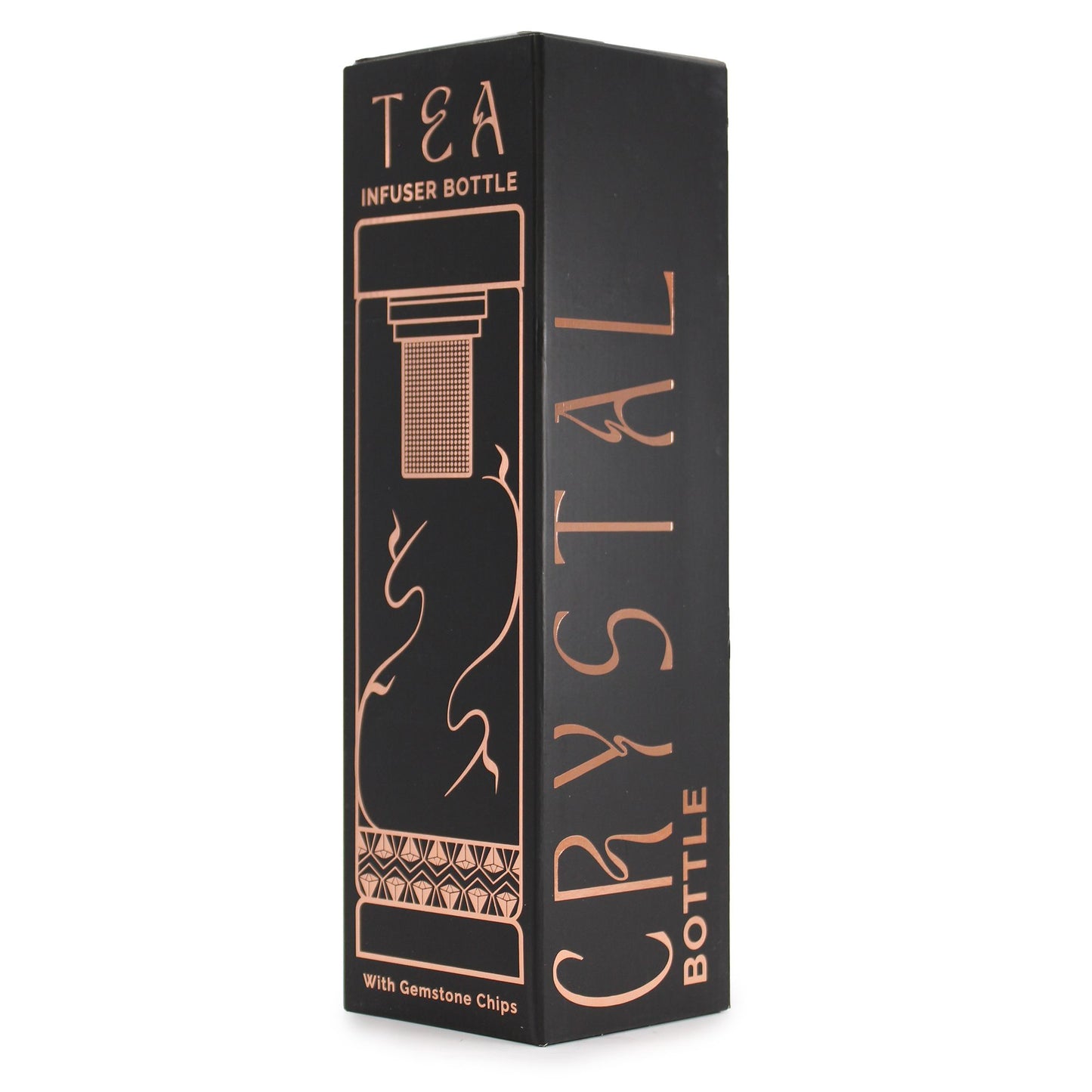Glasflaska med tesil – Roséguld – Bergkristall