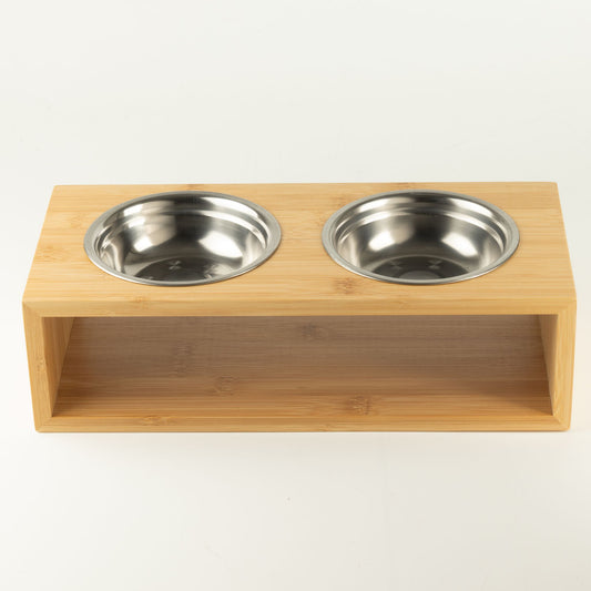 PAW Food Bowls - Dubbel matskål med träställ – 2 × 13 cm