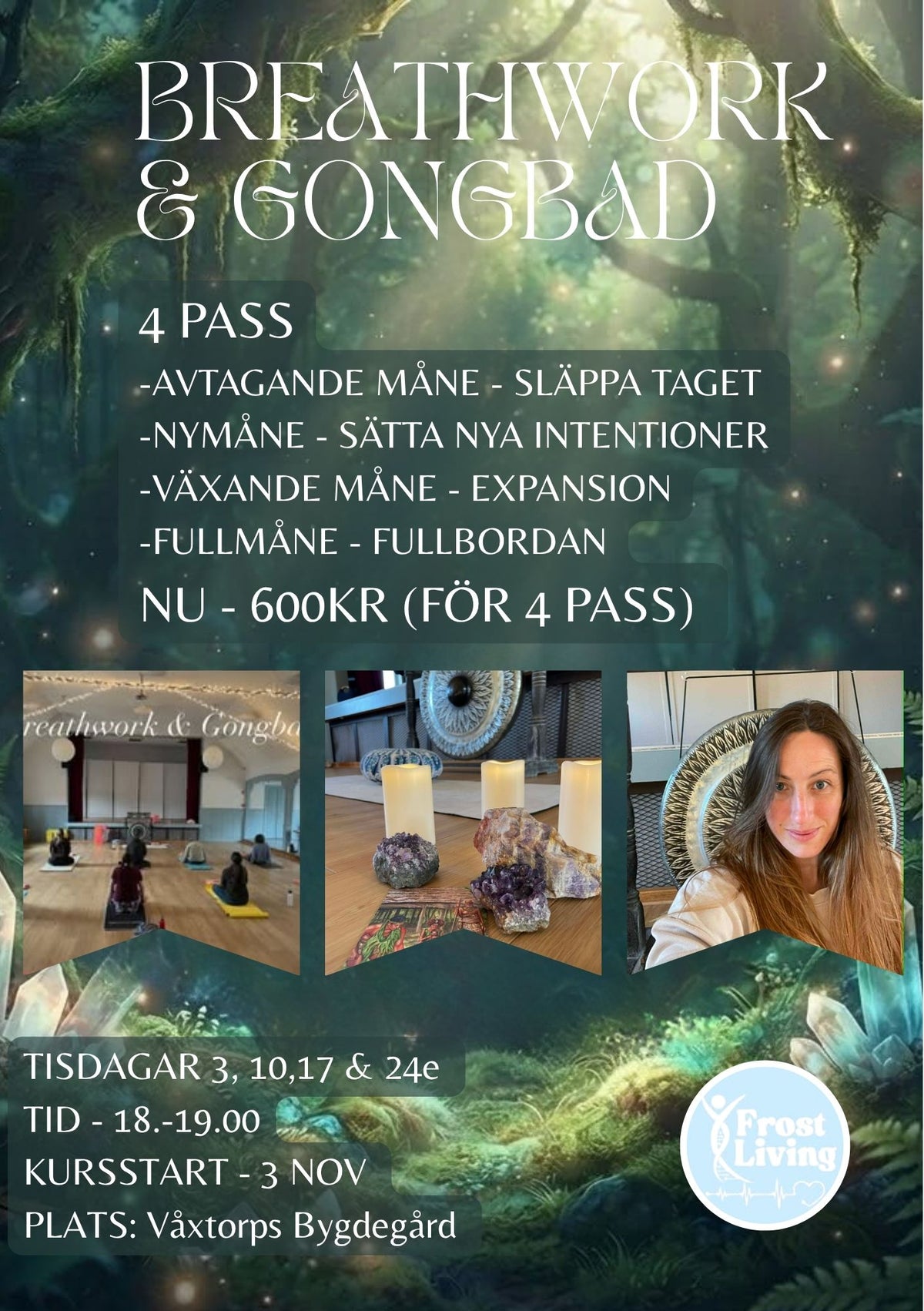 Andningsövningar (Breathwork) & Gongbad/Sound healing - 4 Pass - November