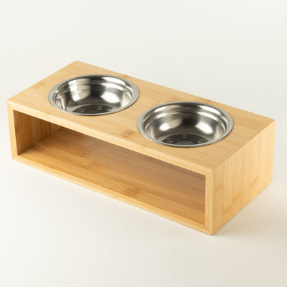 PAW Food Bowls - Dubbel matskål med träställ – 2 × 13 cm