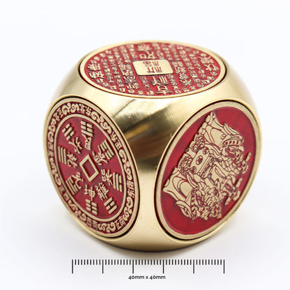 Feng Shui Fortune - Red & Brass Prosperity Cube - Flat