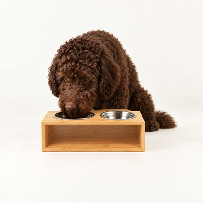 PAW Food Bowls - Dubbel matskål med träställ – 2 × 13 cm