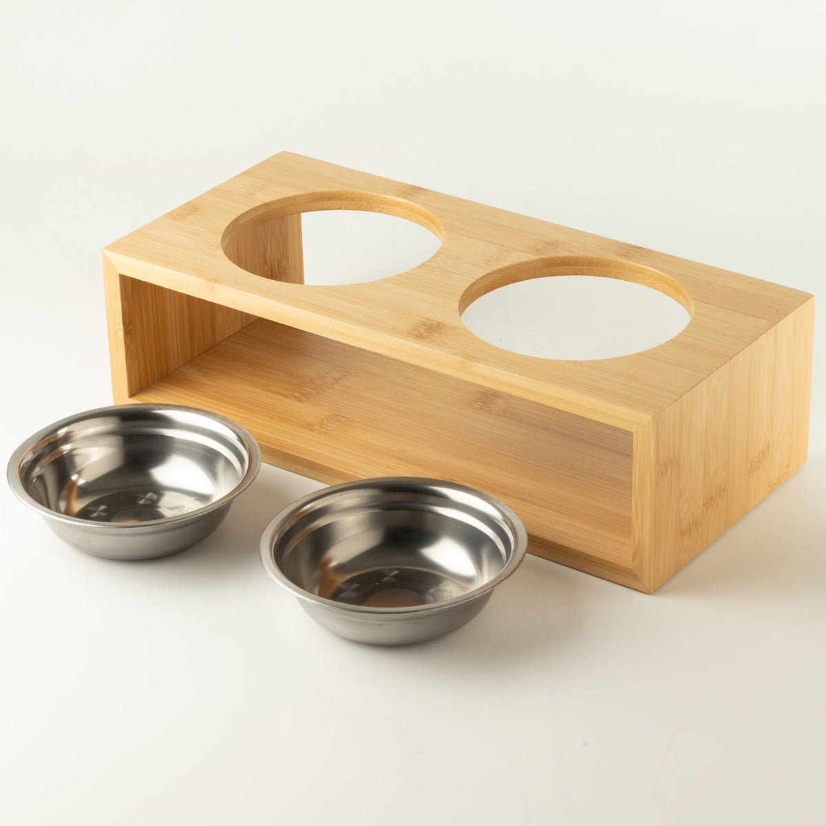 PAW Food Bowls - Dubbel matskål med träställ – 2 × 13 cm