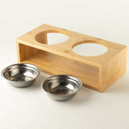 PAW Food Bowls - Dubbel matskål med träställ – 2 × 13 cm