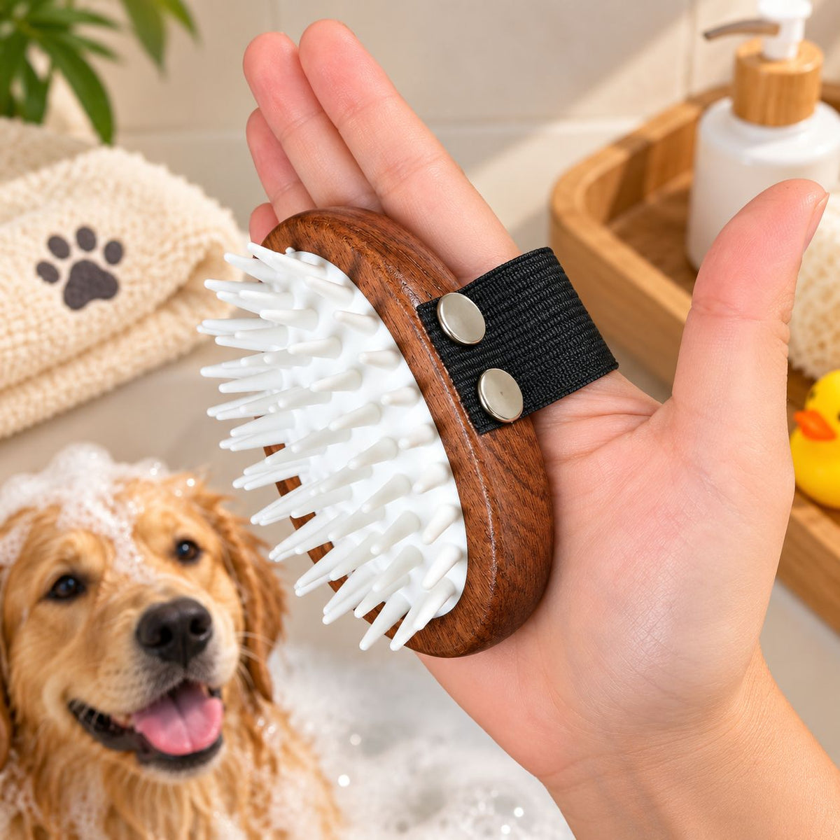 PAW Grooming Tools – Massageborste för bad och pälsvård - Valnöt