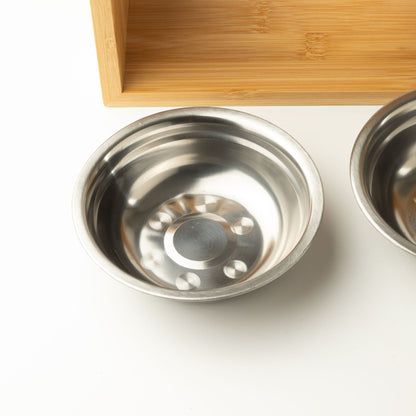 PAW Food Bowls - Dubbel matskål med träställ – 2 × 13 cm