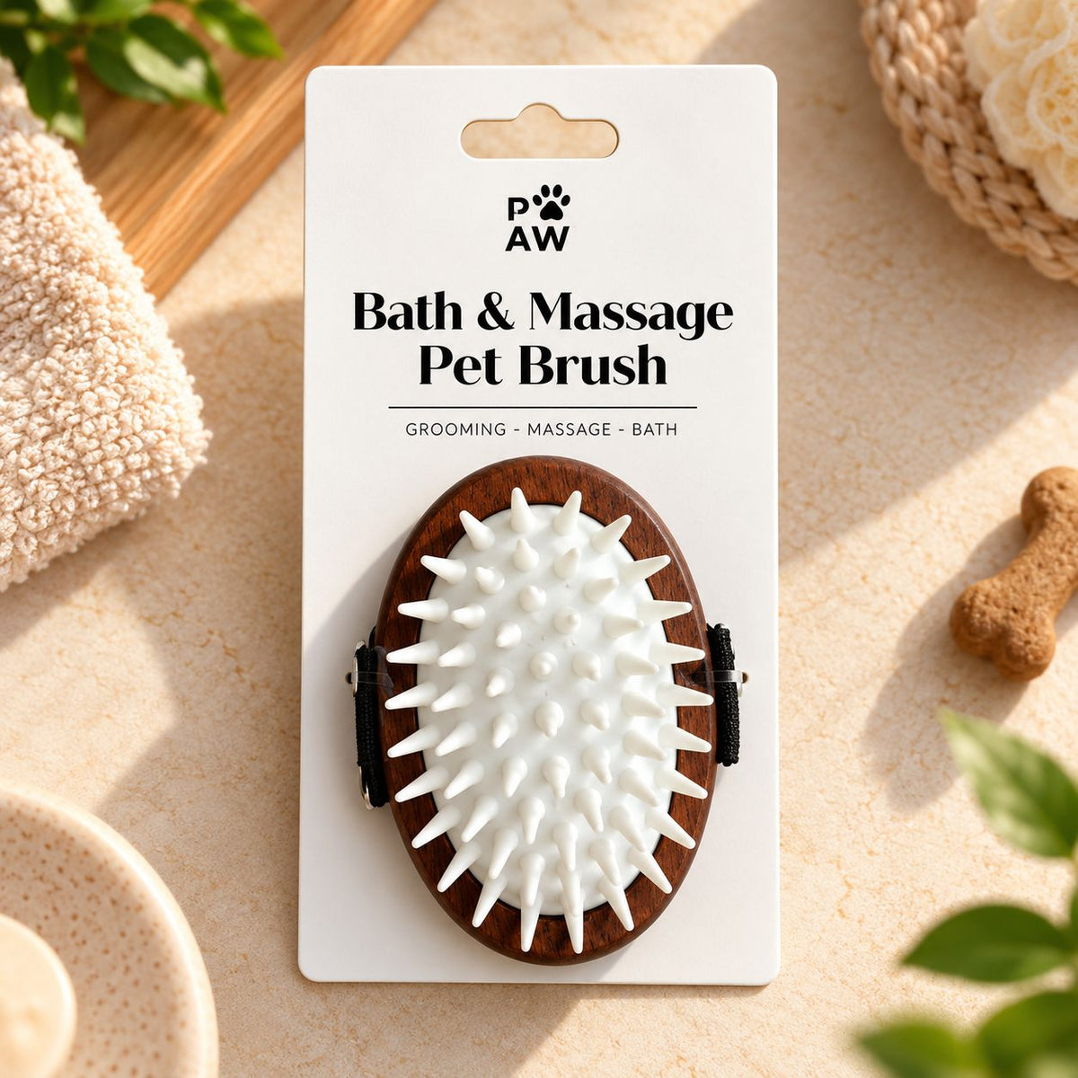 PAW Grooming Tools – Massageborste för bad och pälsvård - Valnöt