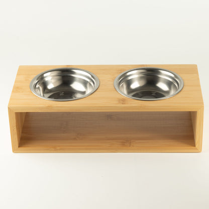 PAW Food Bowls - Dubbel matskål med träställ – 2 × 13 cm