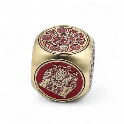 Feng Shui Fortune - Red & Brass Prosperity Cube - Flat